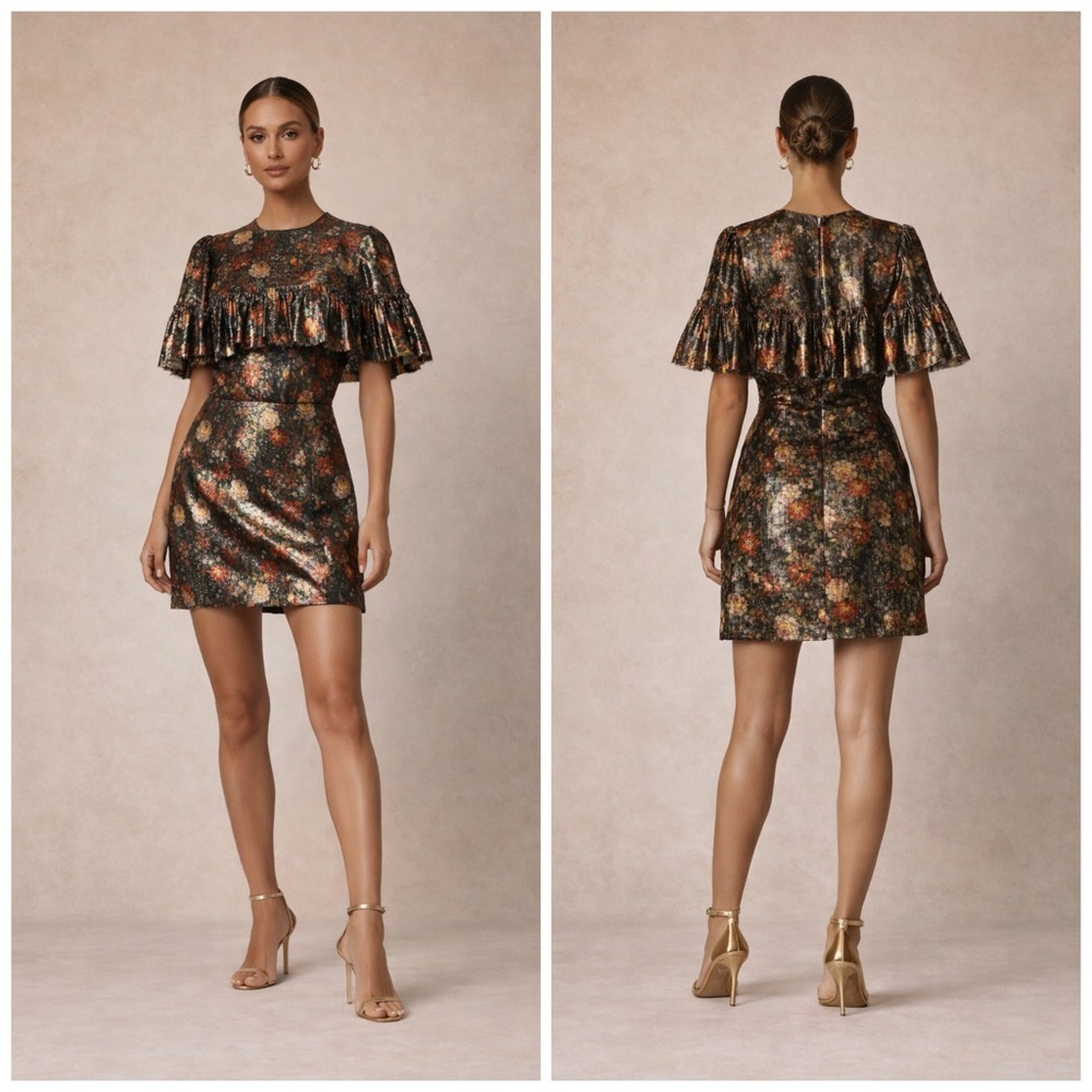 The Vampire’s Wife “Frill Seeker” Metallic Floral Mini Dress Rare Archive Piece​
